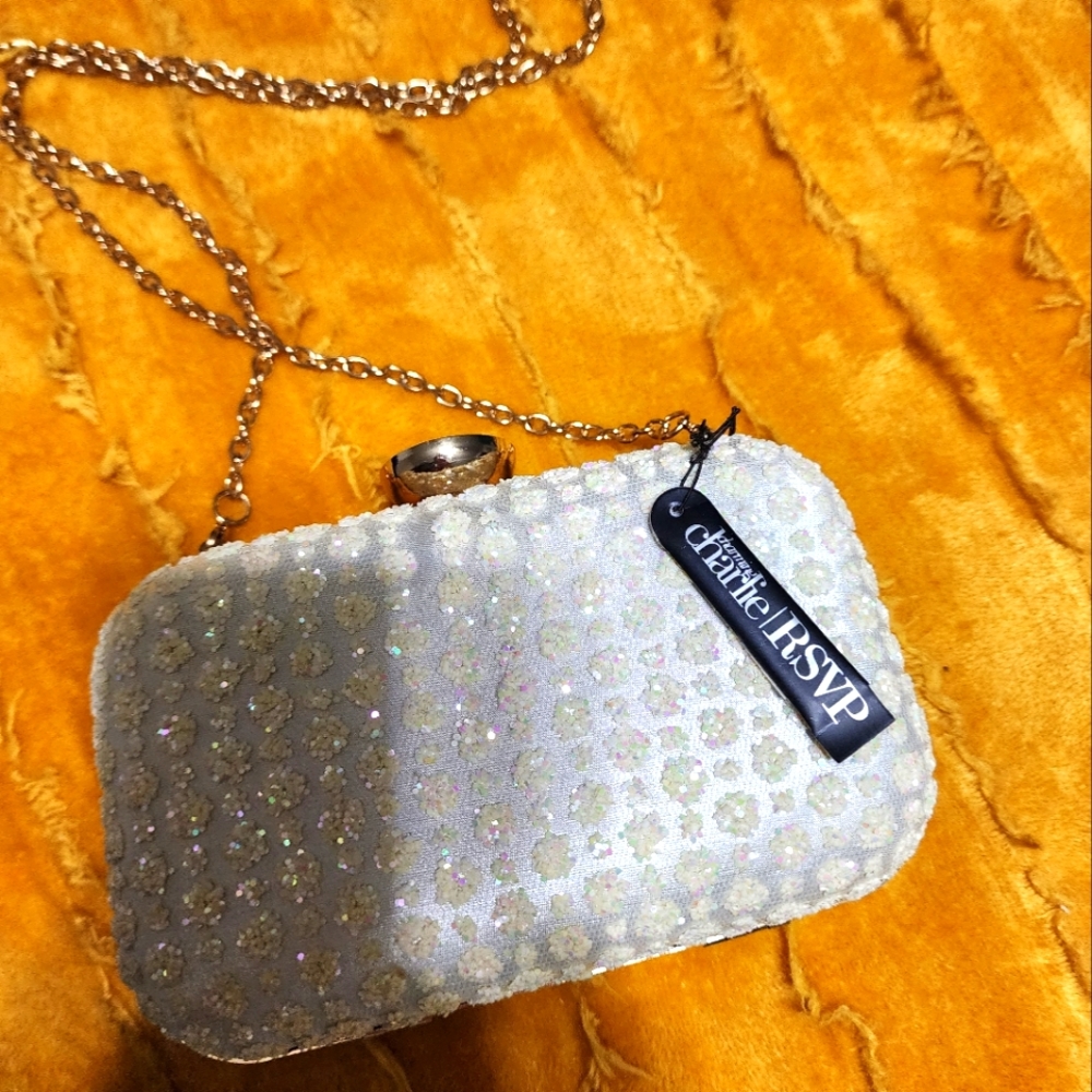 Charming Charlie rsvp shoulder bag with chain  & Ivory and color sparkles clutch